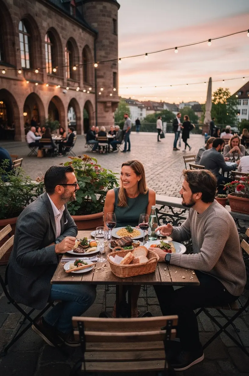 Gemütliches Café mit Geschäftsleuten, die sich nach einem Arbeitstag austauschen