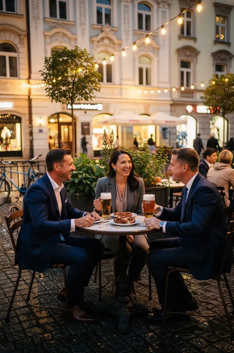 Panoramaaufnahme eines modernen Konferenzzentrums mit angrenzenden Erholungsflächen