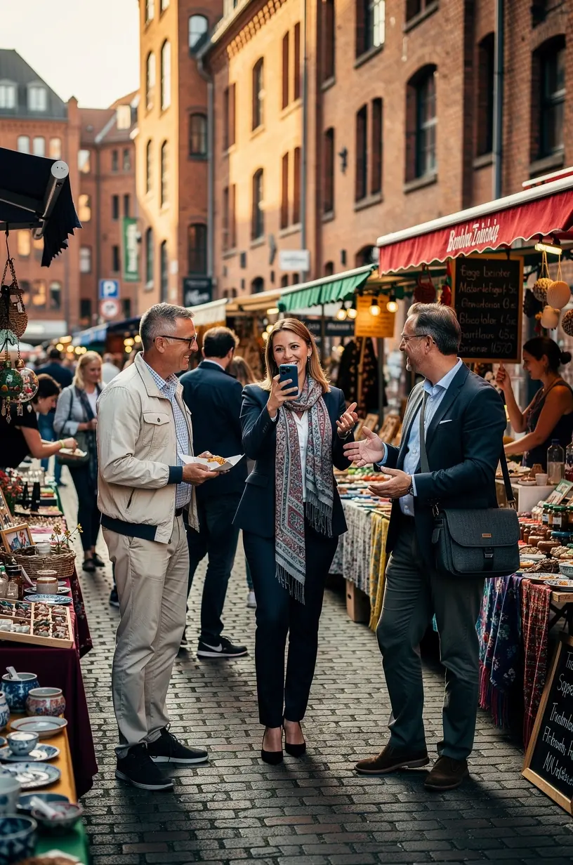 Tisch mit regionalen Spezialitäten und Getränken, passend für einen entspannten Abend während einer Geschäftsreise